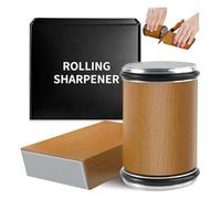 TETEGDCX Professional Rolling Knife Sharpener, Kitchen Sharpener Roller with Industrial Diamond Discs 400/1000, Provides Magnetic Grinding Angle 15° and 20° (Wood Color)