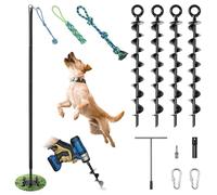 Tether Tug Outdoor Dog Toy, 31"-78" Tug of War Dog Toy with Safety Pole Cover, 3 Replaceable Ropes & Spiral Ground Anchor - 4 Durable Spring Pole Interactive Pull Toy for Large Medium Small Dogs