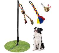Tether Tug Outdoor Dog Toy,Interactive Exercise Game in Yard Park Tug of War for Large Medium Small Dog with 2 Rope Toy and Bell Pull Chase and Solo Play