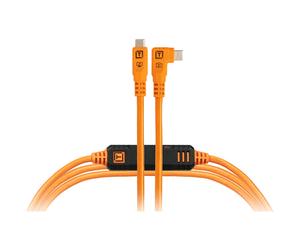 TetherTools TetherPro Optima 10G USB-C to USB-C Straight to Right 10ft (3m) - High-Visibility Orange