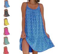 TETHY CamiBloom- Floral Printed Camisole Dress,Summer Beach Dress,Womens Summer Loose-Fit Printed Cami Dress (Blue,M)