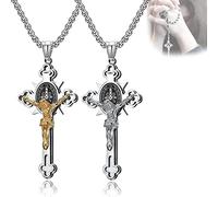 TETHY ST.Benedict Protection Cross Power Pendant Necklace, Crucifix Bible Prayer Pendant Necklace,Religion Stainless Steel Crucifix Pendant Necklace Jewelry Gifts for Women Men (A+B)