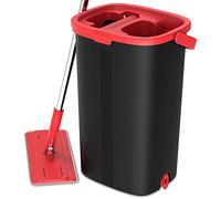 TETHYS Flat Floor Mop and Bucket Set for Professional Home Floor Cleaning System with Aluminum Handle/2-Washable Microfiber Pads Perfect Home + Kitchen Cleaner for Hardwood, Laminate, Tiles, Vinyl