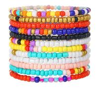 TETING GINING 12 Pcs Boho Colorful Seed Beaded Stackable Bracelets for Women Jewelry, One Size, beaded, no gemstone