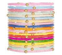 TETING GINING 12 Pcs Boho Colorful Seed Beaded Stackable Bracelets for Women Jewelry, One Size, beaded, no gemstone