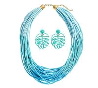 TETING GINING Boho Summer Layered Seed Beaded Necklace Palm Leaf Earrings Set for Women, One Size, beaded, No Gemstone