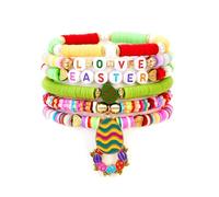 TETING GINING Colorful Happy Easter Clay Beaded Bracelets Cute Rabbit Carrot Egg Bracelets for Women, One Size, clay, no gemstone