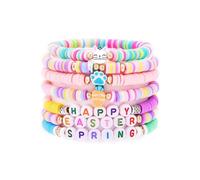 TETING GINING Colorful Happy Easter Clay Beaded Bracelets Cute Rabbit Carrot Egg Bracelets for Women, One Size, clay, no gemstone