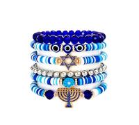 TETING GINING Layered Hanukkah Candle Star Clay Crystal Beaded Bracelets for Women Jewelry, One Size, clay, no gemstone