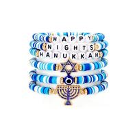 TETING GINING Layered Hanukkah Candle Star Clay Crystal Beaded Bracelets for Women Jewelry, One Size, clay, no gemstone