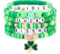 TETING GINING St. Patrick's Day Irish Shamrock Lucky Clay Beaded Bracelets for Women, One Size, Polymer Clay, no gemstone