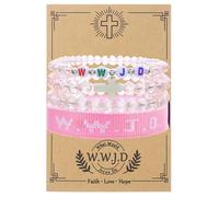TETING GINING W.W.J.D. Cross Clay Crystal Beaded Bracelets What Wound Jesus Do Christian Religious Faith Bracelet for Women, One Size, clay, no gemstone