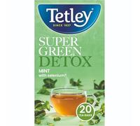 Tetley Detox Super Green Mint Tea, 20 Tea Bags | Herbal Tea, Functional Blend, Britain's Tea, 85+ Years of Tea Heritage, Rainforest Alliance Certified, 20 Bag Box