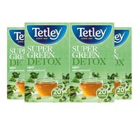 Tetley Detox Super Green Mint Tea, 4 x 20 Teabags - Rainforest Alliance Certified Green Tea Bags with Mint & Selenium - Light and Antioxidant-Rich Herbal Blend for a Smooth and Mellow Brew