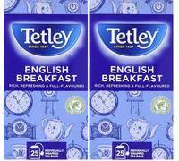 Tetley English Breakfast Black Tea Bags - Strong & Refreshing Morning Brew - Premium Blend with Assam & African Teas - Rainforest Alliance Certified - 25 Individually Wrapped Teabags (2 Pack)