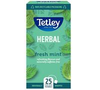 Tetley Fresh Mint Herbal Tea, 25 Individually Wrapped Tea Bags | Herbal Tea, Caffeine-Free, Single Serve Envelopes, 185+ Years of Tea Heritage, Rainforest Alliance Certified, 25 Bag Box