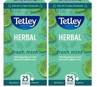 Tetley Fresh Mint Tea Bags - Refreshing Peppermint & Spearmint Blend - Naturally Caffeine-Free - Smooth & Cooling Herbal Infusion - Rainforest Alliance Certified - 25 Teabags (2 Pack)