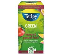 Tetley Mango & Passionfruit Green Tea, 25 Individually Wrapped Tea Bags | Fruit Blend Green Tea, Single Serve Envelopes, 185+ Years of Tea Heritage, Rainforest Alliance Certified, 25 Bag Box