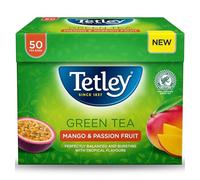 Tetley Mango & Passionfruit Green Tea, 50 Tea Bags | Fruit Blend Green Tea, Britain's Tea, 185+ Years of Tea Heritage, Rainforest Alliance Certified, 50 Bag Box