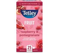 Tetley Raspberry & Pomegranate Tea Bags - Naturally Caffeine-Free - Juicy & Refreshing Fruit Infusion - Perfect for Any Time of Day - Rainforest Alliance Certified - 25 Individually Wrapped Teabags