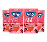Tetley Super Fruit Summer Berry Tea, 4 x 20 Teabags - Rainforest Alliance Certified Fruit Tea with Vitamins - Juicy & Refreshing Blend for a Naturally Caffeine-Free Cup Bursting with Taste