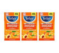 Tetley Super Fruits Immune Peach & Orange Tea, Pack of 3, 60 Teabags Total