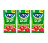 Tetley Super Green Tea Boost Strawberry & Raspberry, Pack of 3, 60 Teabags Total