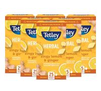 Tetley Zingy Lemon & Ginger Herbal Tea Bags - Naturally Caffeine-Free - Perfectly Balanced Citrus & Spice Infusion - Ideal for Relaxation - Rainforest Alliance Certified - 150 Teabags (6x25 Pack)