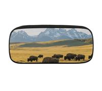 Teton Prairie Pencil Case Waterproof Leather Pencil Pouch Multi-purpose Aesthetic Makeup Bag Cute Pen Bag Large Cosmetic Bag for Office Stationery, Travel