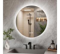 TETOTE 60cm Round Bathroom Mirror with LED Light, Illuminated Vanity Mirror with Backlit Light, Multifunction Smart Bathroom Mirror, Anti-Fog Wall Mounted Mirror, 3 Colors Dimmable, Memory Function