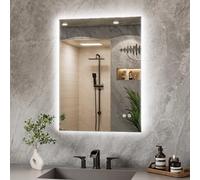 TETOTE 60x80cm Bathroom Mirror with LED Light, Rechargeable Illuminated Vanity Mirror with Backlit Light, Multifunction Smart Bathroom Mirror, Anti-Fog Wall Mounted Mirror, 3 Colors Dimmable