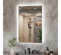 TETOTE 60x90cm Bathroom Mirror with LED Light, Rechargeable Illuminated Vanity Mirror with Backlit Light, Multifunction Smart Bathroom Mirror, Anti-Fog Wall Mounted Mirror, 3 Colors Dimmable