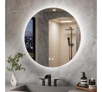 TETOTE 70cm Round Bathroom Mirror with LED Light, Illuminated Vanity Mirror with Backlit Light, Multifunction Smart Bathroom Mirror, Anti-Fog Wall Mounted Mirror, 3 Colors Dimmable, Memory Function