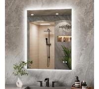 TETOTE 70x90cm Bathroom Mirror with LED Light, Rechargeable Illuminated Vanity Mirror with Backlit Light, Multifunction Smart Bathroom Mirror, Anti-Fog Wall Mounted Mirror, 3 Colors Dimmable