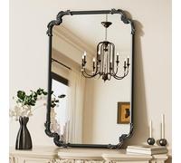 TETOTE Antique Black Rectangle Mirror for Mantle Fireplace 24 x 36 Baroque Vintage Ornate Scroll Wall Mirror with Metal Frame for Traditional Victorian French Decor, Horizontal/Vertical