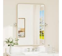 TETOTE Brushed Nickel Pivot Mirror for Bathroom 20 x 30 Tilt Rectangle Metal Framed Vanity Mirror, Modern Farmhouse Adjustable Tilting Beveled Rounded Corner Wall Mirror, Horizontal/Vertical