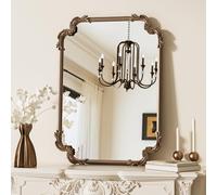 TETOTE Gold Vintage Rectangle Mirror 55x75cm - Antique Brass Frame with HD Tempered Shatterproof Glass - Baroque Ornate Scroll Decor - Horizontal & Vertical Mount for Fireplace Bathroom Hallway
