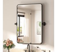TETOTE Modern Farmhouse 20 x 30 Inch Matte Black Aluminium Metal Framed Rectangular Wall Mirror, Adjustable Tilting Beveled Pivot Mirror for Bathroom