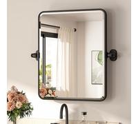 TETOTE Pivot Mirror for Bathroom 16 x 20 Matte Black Tilt Beveled Rectangle Metal Framed Pivoting Bathroom Vanity Mirror, Modern Farmhouse Adjustable Tilting Wall Mirror, Horizontal/Vertical