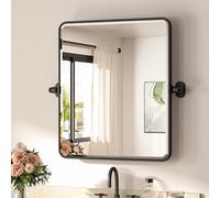 TETOTE Pivot Mirror for Bathroom 20 x 24 Black Pivoting Tilt Rectangle Beveled Mirror, Farmhouse Rounded Corner Metal Framed Bathroom Vanity Mirror for Wall, Horizontal/Vertical, Tempered Glass