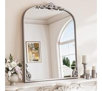 TETOTE Silver Arched Mantle Fireplace Mirror 30 x 36 Vintage Antique Silver Traditional Baroque Ornate Arch Mirror for Bathroom Living Room Bedroom, French Cleat Mount