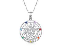 Tetragrammaton Necklace Sterling Silver Pentagram Pendant 7 Chakra Pendant Necklace Pagan Jewellery Gifts for Women