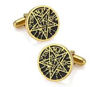 Tetragrammaton Pentagram Cufflinks for Men Ancient Hebrew Esoteric Name of God Pentacle Cufflinks Blessing Protection Amulet Pagan Wicca Jewelry (Gold)