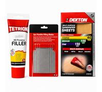 Tetrion All Purpose Filler DIY Repair Kit - Ready Mixed Wall & Wood Filler, Flexible Filling Blades & Multi-Surface Sandpaper for Interior & Exterior Repairs