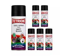 Tetrion Easy Spray Matt Black Paint Aerosol 400ml (Pack of 6) - Fast-Drying, High-Coverage Spray for Interior & Exterior Surfaces, Providing a Smooth, Durable, and Professional-Quality Finish