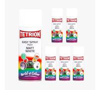 Tetrion Easy Spray Matt White Multipurpose Paint - Quick-Dry Aerosol for Metal, Wood & Plastic - Pack of 6 - 400 ml Each