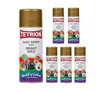 Tetrion Easy Spray Multipurpose Acrylic Aerosol Paint, Bright Gold, 400ml, Pack of 6, Quick-Drying for Metal, Wood, Ceramic, Plastic