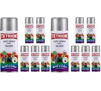 Tetrion Easy Spray Multipurpose Acrylic Paint Silver 400 ml Pack of 12 Cans Quick-Drying Aerosol Ideal for Metal, Wood, Ceramic & Plastic
