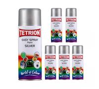 Tetrion Easy Spray Multipurpose Acrylic Paint Silver 400 ml Pack of 6 Cans Quick-Drying Aerosol Ideal for Metal, Wood, Ceramic & Plastic