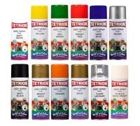 Tetrion Easy Spray Paint 400ml, 12 pack Matt White, Yellow, Dark Blue, Bright Red, Mid Green, Black, Gold, Orange, Silver, Clear, Hi-Build White Primer - Acrylic, quick-dry, multi-surface.
